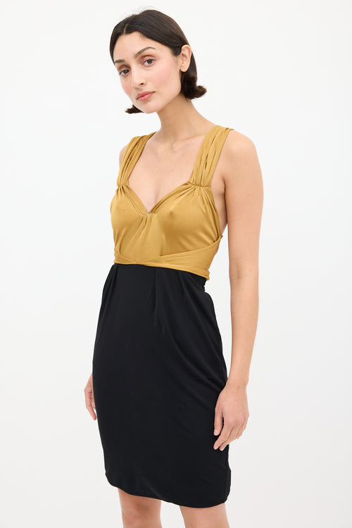 Gucci Gold & Black V-Neck Dress