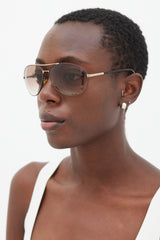 Gucci Gold & Brown GG1889S Aviator Sunglasses