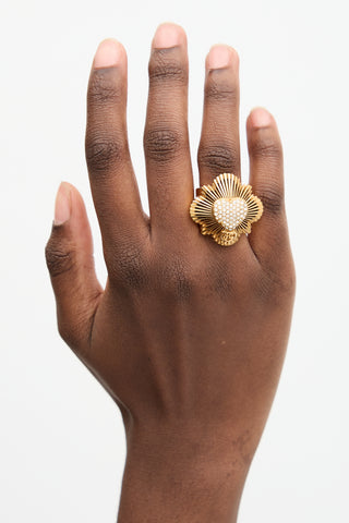 Gucci Gold Crystal Heart GG Ring
