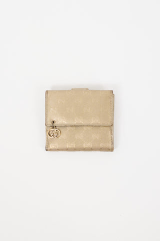 Gucci Gold Imprime Monogram GG Pierce French Wallet