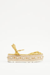 Gucci Gold Leather Barbette Espadrille Sandal