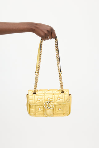 Gucci Gold Leather Marmont Quilted Pearl Bag