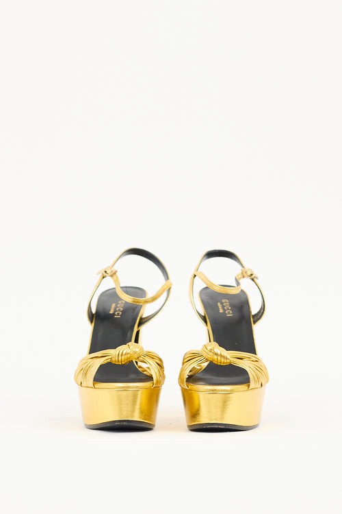 Gucci Gold Metallic Leather Allie Knotted Heel