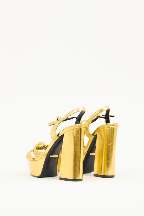 Gucci Gold Metallic Leather Allie Knotted Heel