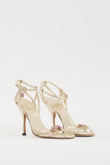 Gucci Gold & Multicolour Leather Metallic Jewel Sandal
