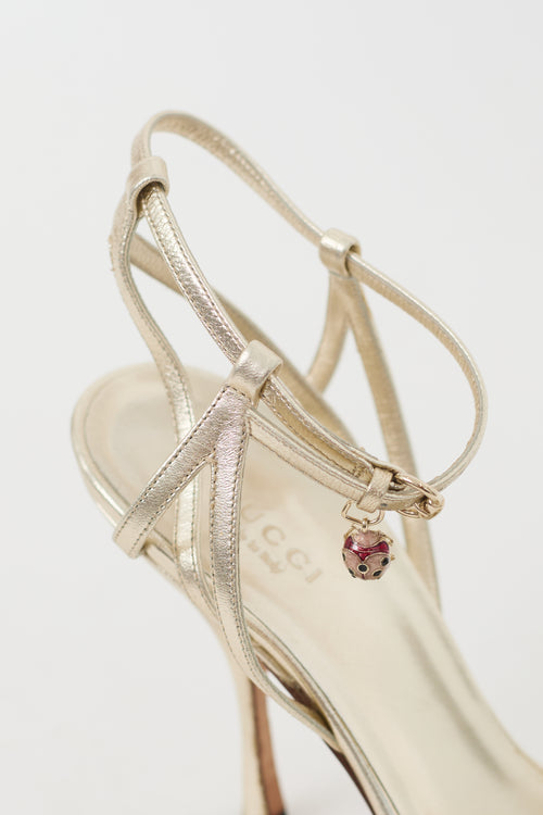 Gucci Gold & Multicolour Leather Metallic Jewel Sandal