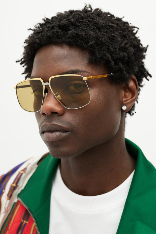 Gucci Silver & Gold GG0365S Aviator Sunglasses