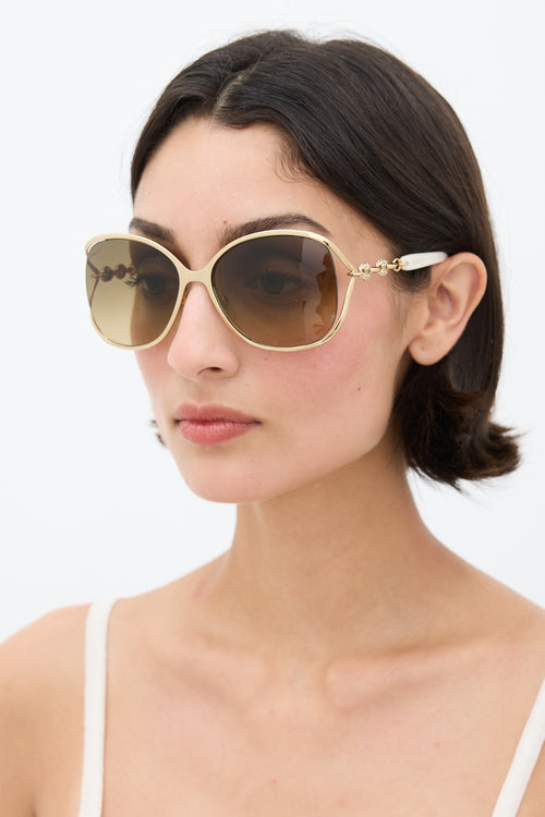 Gucci Gold & White GG4250S Circular Jewel Sunglasses