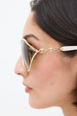 Gucci Gold & White GG4250S Circular Jewel Sunglasses