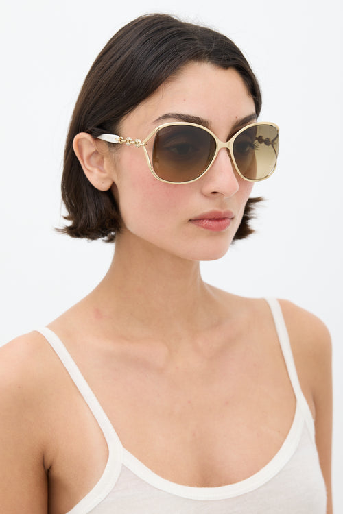 Gucci Gold & White GG4250S Circular Jewel Sunglasses