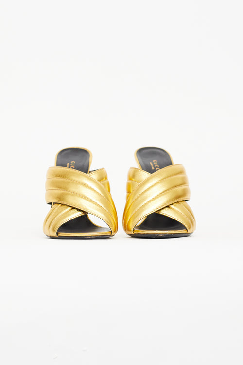 Gucci Gold Criss Cross Heeled Sandal