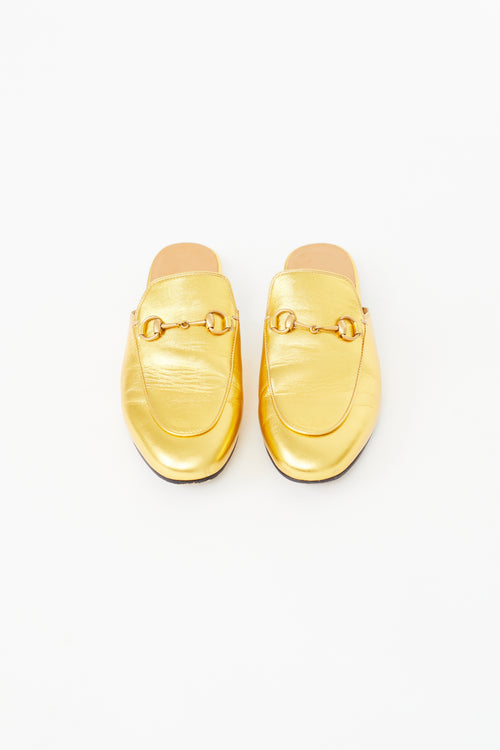 Gucci Gold Leather Princetown Mule