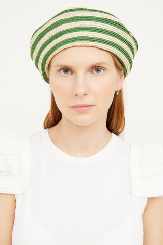 Gucci Beige & Green Striped Hemp Beret