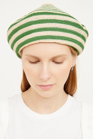 Gucci Beige & Green Striped Hemp Beret