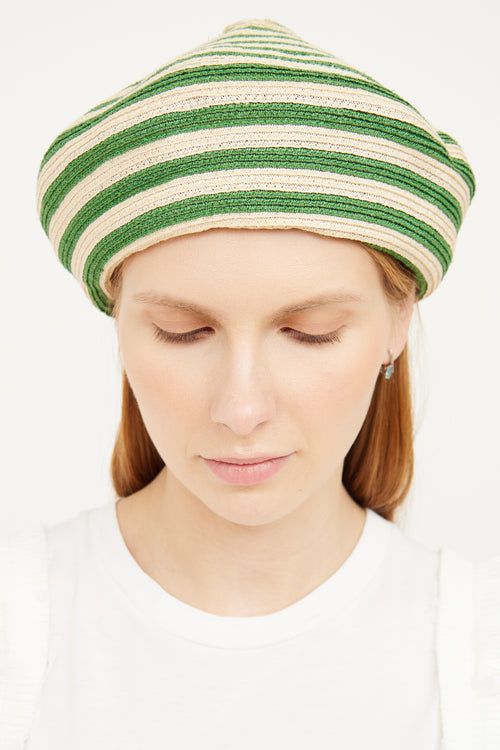 Gucci Beige & Green Striped Hemp Beret