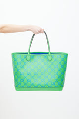 Gucci Green & Blue GG Embossed Leather Large Tote