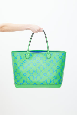 Gucci Green & Blue GG Embossed Leather Large Tote