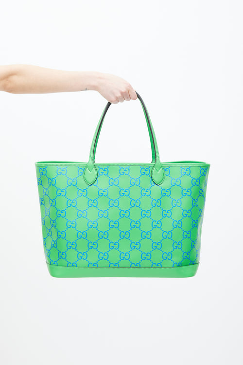 Gucci Green & Blue GG Embossed Leather Large Tote