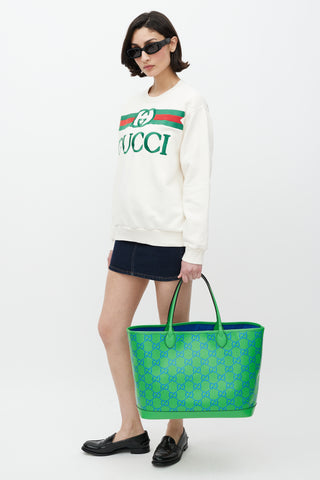 Gucci Green & Blue GG Embossed Leather Large Tote