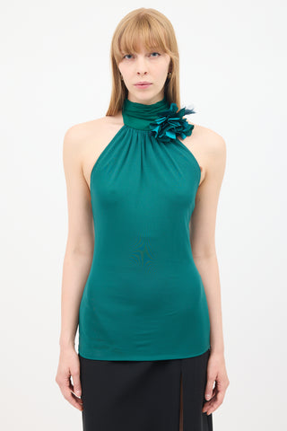 Gucci Green Flower Tie Halter Neck Top