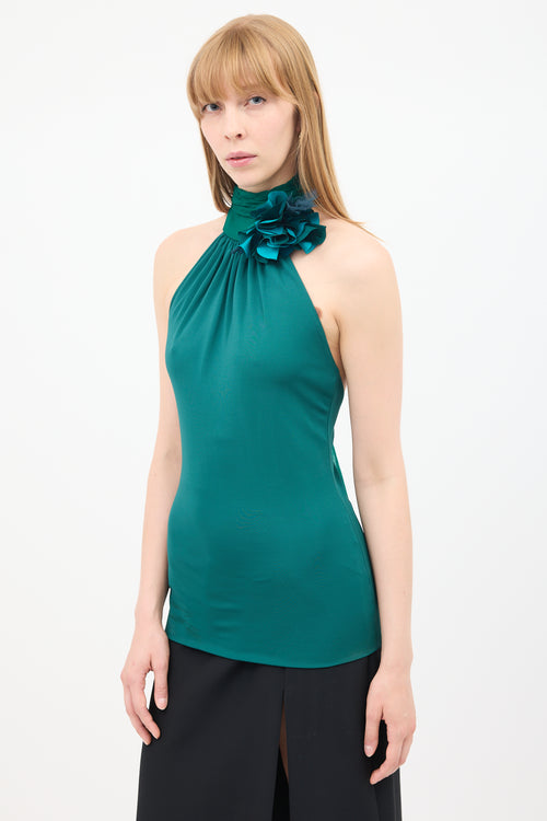 Gucci Green Flower Tie Halter Neck Top