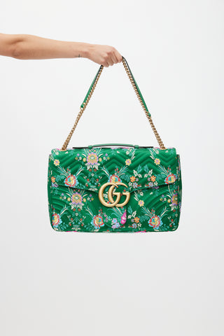 Gucci Green GG Marmont Maxi Jacquard Floral  Bag