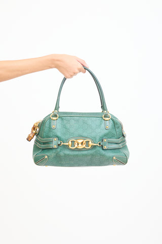 Gucci Green Leather Boston Monogram Bag