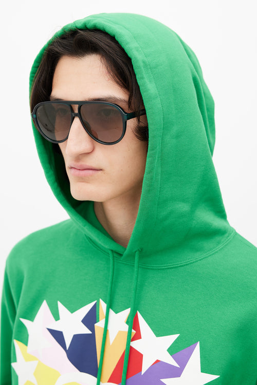 Gucci Green & Multicolour GG Star Logo Hoodie