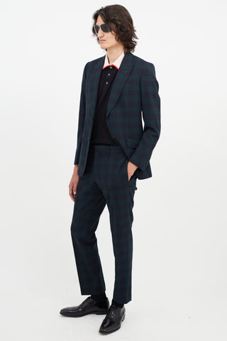 Gucci Green & Navy Wool Plaid Suit