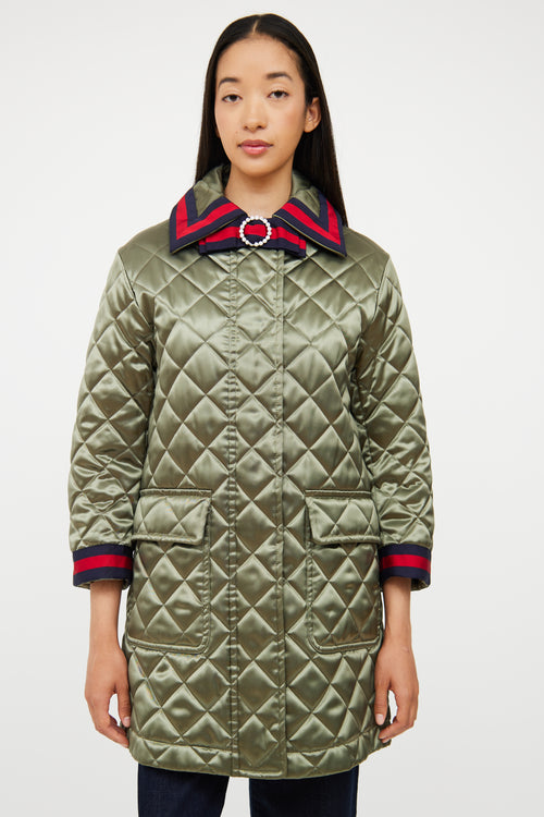 Green Quilted Multi Bow  Coat