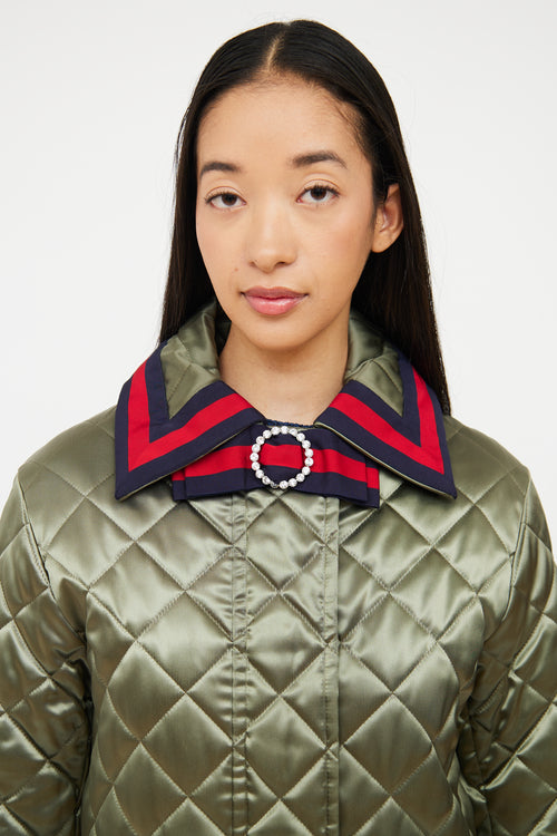 Green Quilted Multi Bow  Coat