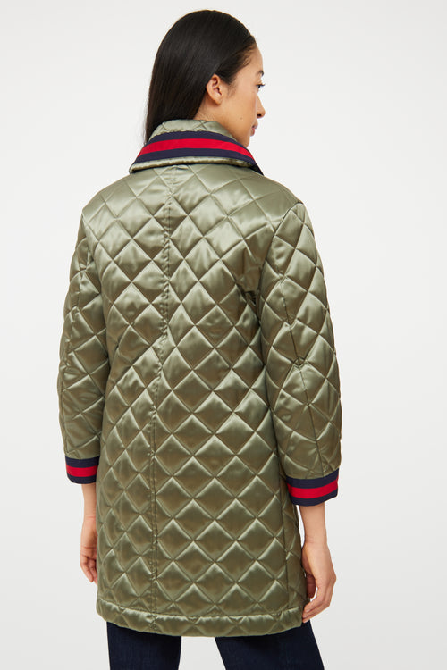 Green Quilted Multi Bow  Coat