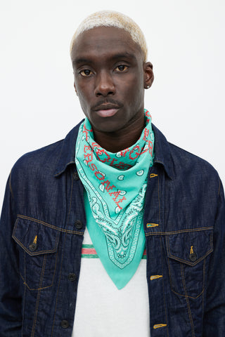 Green & Red Embroidered Bandana Scarf