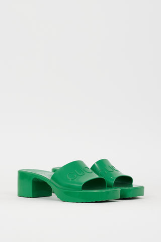 Gucci Green Rubber Logo Platform Sandal