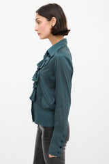 Gucci Green Silk Ruffled Shirt