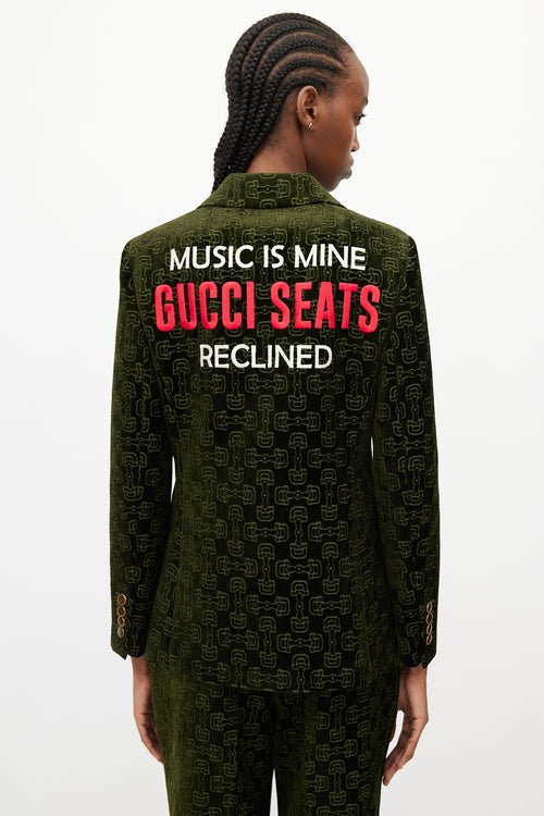 Gucci Green Velvet Monogram Music Is Mine Two Piece Suit