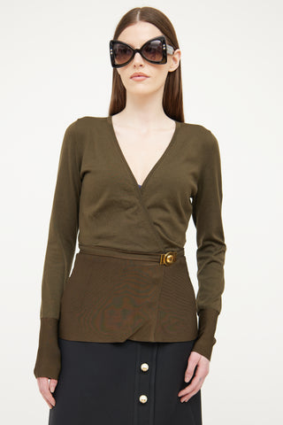 Gucci Green Belted Cardigan