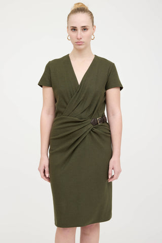 Gucci Wool Belted Drape Dress
