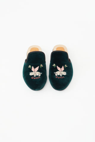 Gucci Green Velvet Embroidered Mule