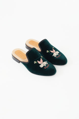 Gucci Green Velvet Embroidered Mule