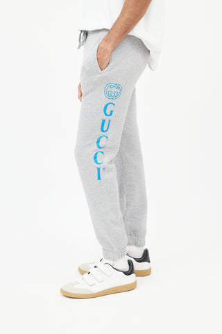 Gucci Grey & Blue Logo Sweatpant