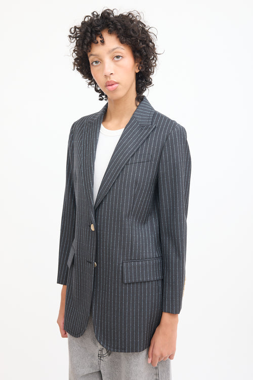 Gucci Grey & Blue Wool Monogram Blazer