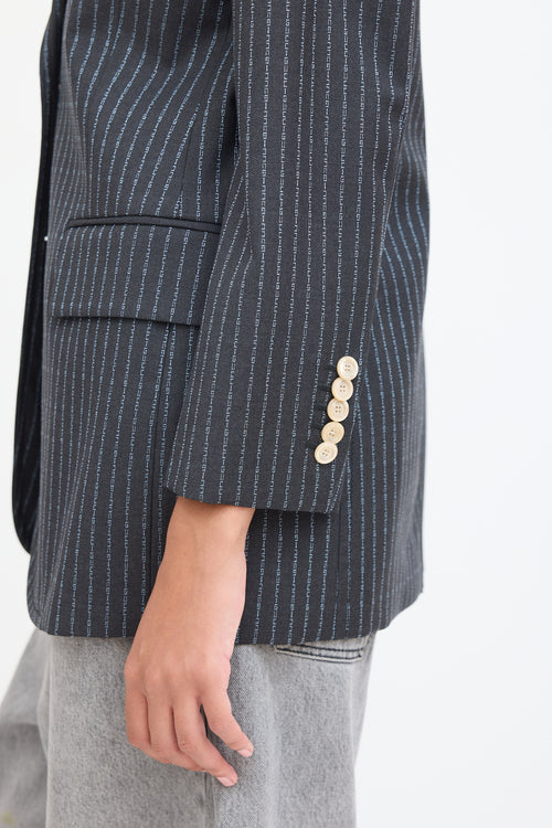 Gucci Grey & Blue Wool Monogram Blazer