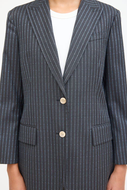 Gucci Grey & Blue Wool Monogram Blazer