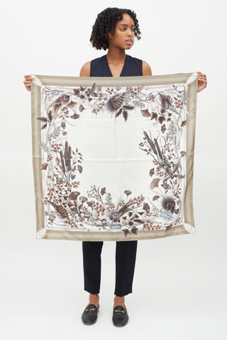 Gucci Grey & Brown Silk Foliage Scarf