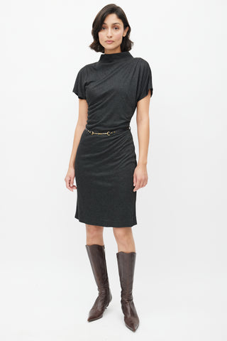 Gucci Grey Cowl Belted Dress