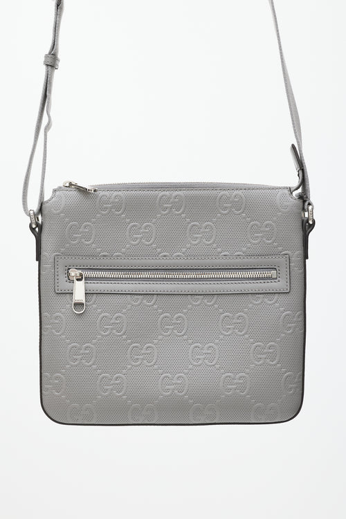 Gucci Grey GG Monogram Perforated Leather Crossbody Bag