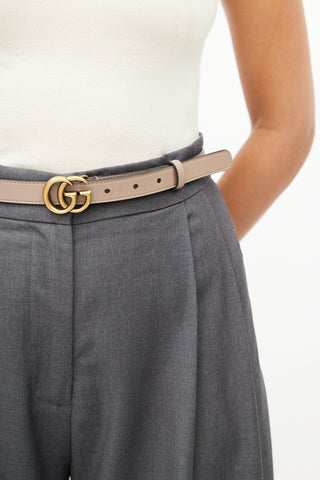 Gucci Grey Leather & Gold-Tone GG Belt