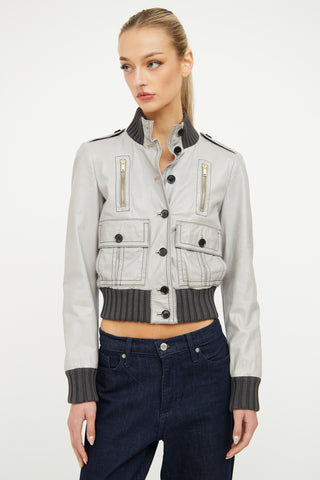 Gucci Grey & Contrast Stich Leather Jacket
