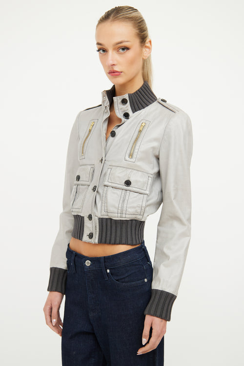 Gucci Grey & Contrast Stich Leather Jacket